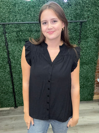 Cozy Co Flutter Sleeve Tank Top - Black