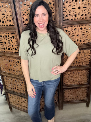 POL Vintage Washed Relaxed Fit Jersey Top Everyday Tee  - Herb