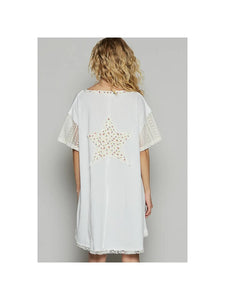 POL Star Crochet Sleeved Top - Charcoal, Almond, Off White - UKT488