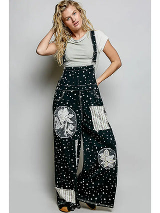 Pol - Floral Lace Patchwork Overalls