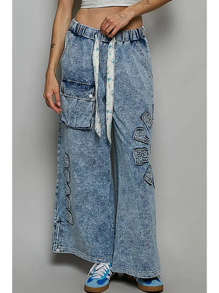 Boho Peace Patch Wide Leg Terry Pants