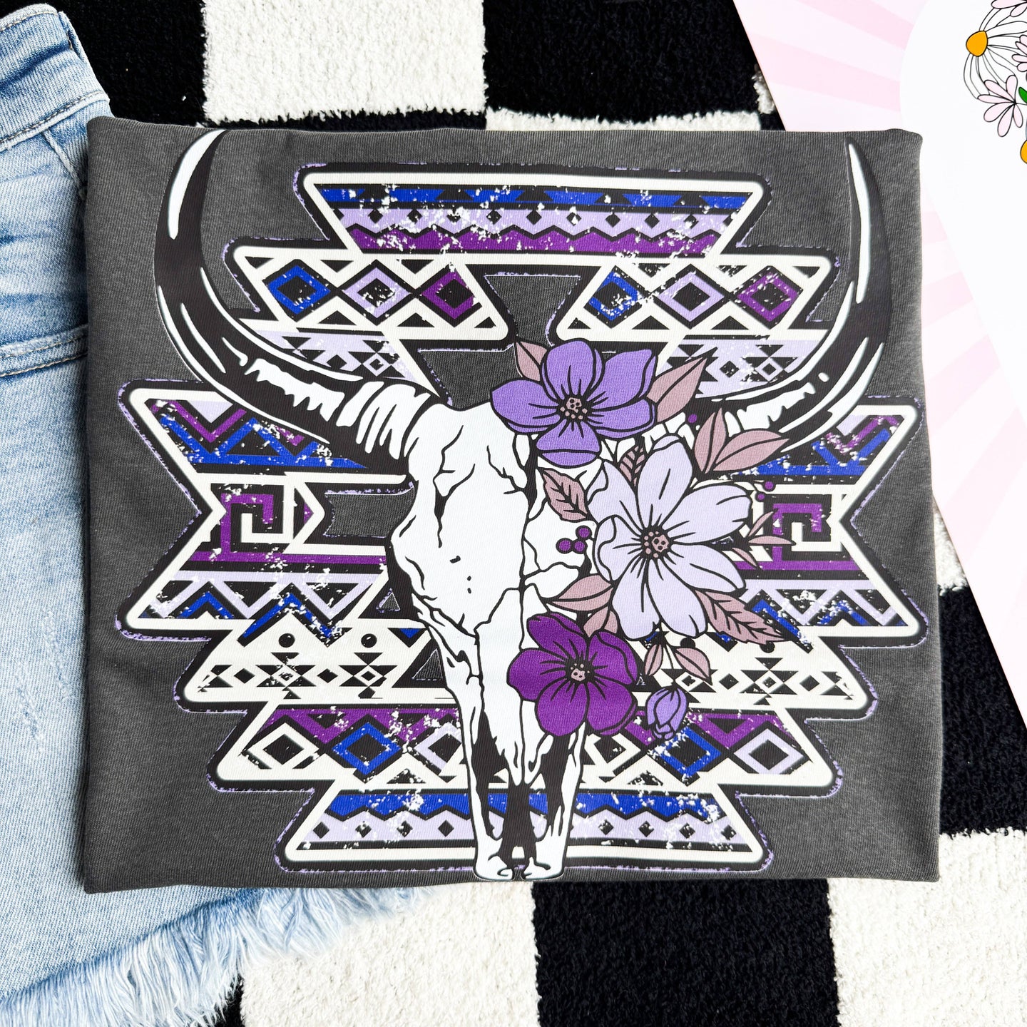 Festivitees - Purple Aztec Cowskull Graphic Tee