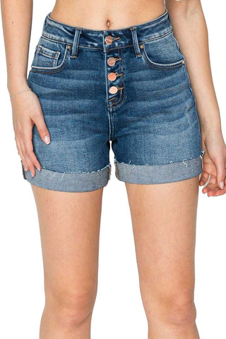 Risen High Rise Button Down Cuffed Shorts