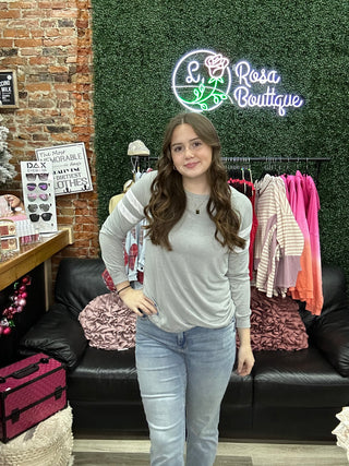 Soft Grey Long Sleeve Striped Sleeve Everyday Top