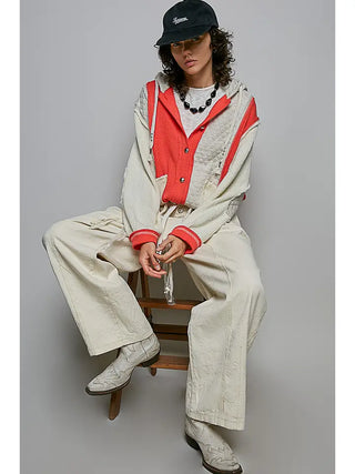 Pol - Cut Sew Multi Fabric Quilted Thermal Hoodie Jacket Sale