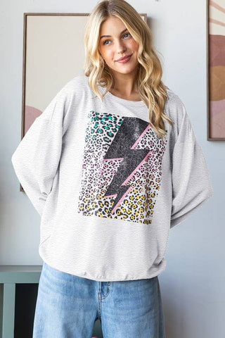 Heimish Puff Long Sleeve Solid Lightning Print Top