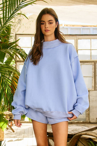 BUCKETLIST INC - IT2594-BLANK1 | Solid Reversible Mock Neck Sweatshirt Top