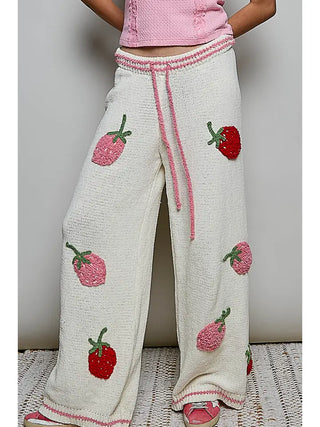 Pol Clothing - Strawberry 3D Solid Berber Sweater Wide Leg Pants