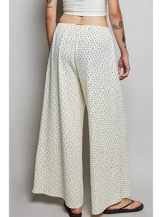Pol - Casual Lace Trim Floral Print Wide Leg Knit Pants