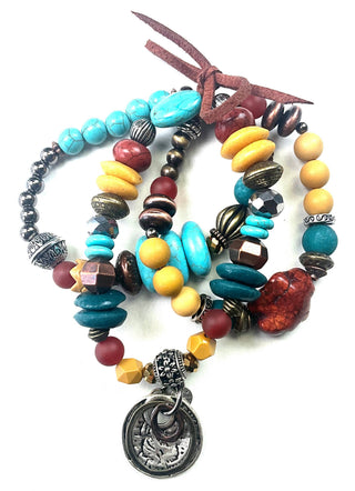 Lost & Found Trading - SE714 BR TRIPLE STRAND MIXED BEADED STRETCH SET