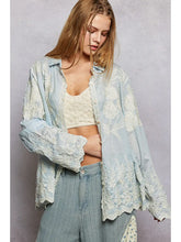 Load image into Gallery viewer, POL Embroidered Lace Button-Down Boho Shirt Sky Blue
