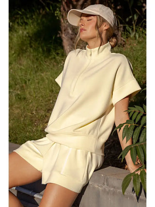 Rae Mode - Modal Scuba Quarter Zip Short Sleeve Top - Lemonilla