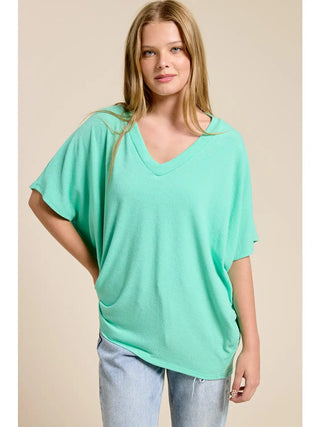 Charlotte Avery Relaxed V-Neck Top- Seafoam