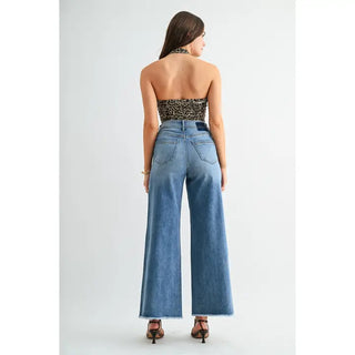 Mica Denim - High Rise Wide Leg Ankle Raw Hem