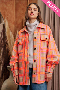 Davi & Dani - PLUS PLAID BUTTON FRONT SHIRT JACKET SHACKET