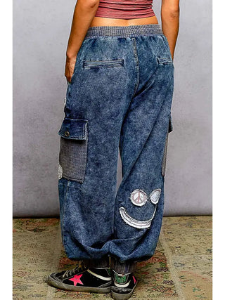 POL - French Terry Crochet Patch Jogger Pants - Indigo