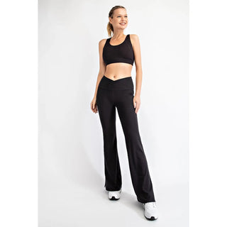Rae Mode V Waist Flared Yoga Pants with Pockets - Black