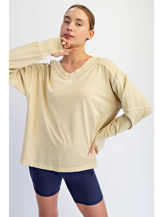 Rae Mode Oversized V-Neck Long Sleeve Tee Dandelion
