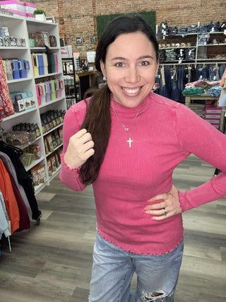 White Birch Mock Neck Ribbed Long Sleeve