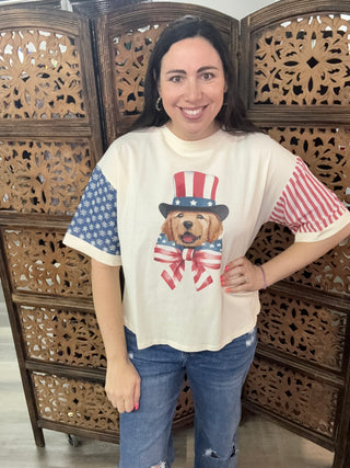 Fantastic Fawn - Ivory Americana Puppy Graphic T-Shirt