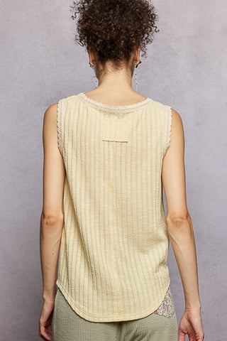 Pol Lace Trim Ribbed Sleeveless Tank Top Banana