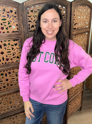 Zenana “East Coast” Bright Mauve Graphic Sweatshirt