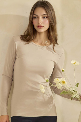 Yelete Pure Comfort Ribbed Long Sleeve Top Light Mocha