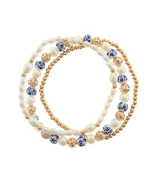 3 Row Ceramic Ball & Pearl Bracelet