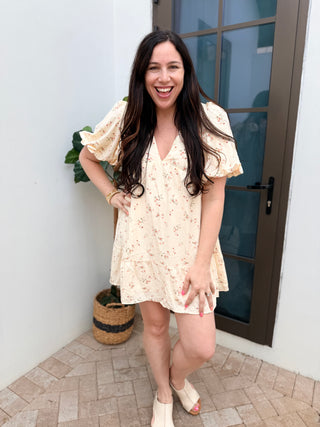 Polagram - Floral V-Neck Back Tie Mini Dress
