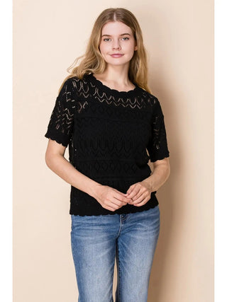White Birch Crochet Short Sleeve Sweater