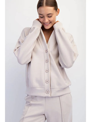 Rae Mode Button Front Lounge Cardigan Mocha Cream