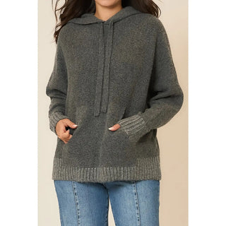 Ultra Soft Knit Pullover Hoodie Sweater, Charcoal