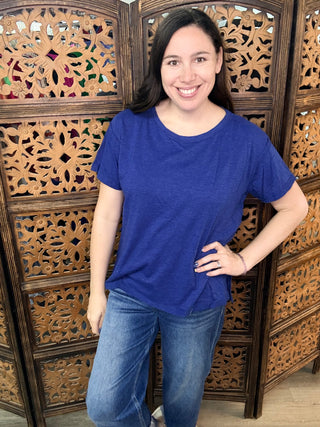 Rae Mode - Navy Peony Mineral Washed Short Sleeve Top with Side Slit