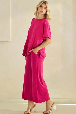 UltraCozy Peach Skin Crew Top- Fuschia