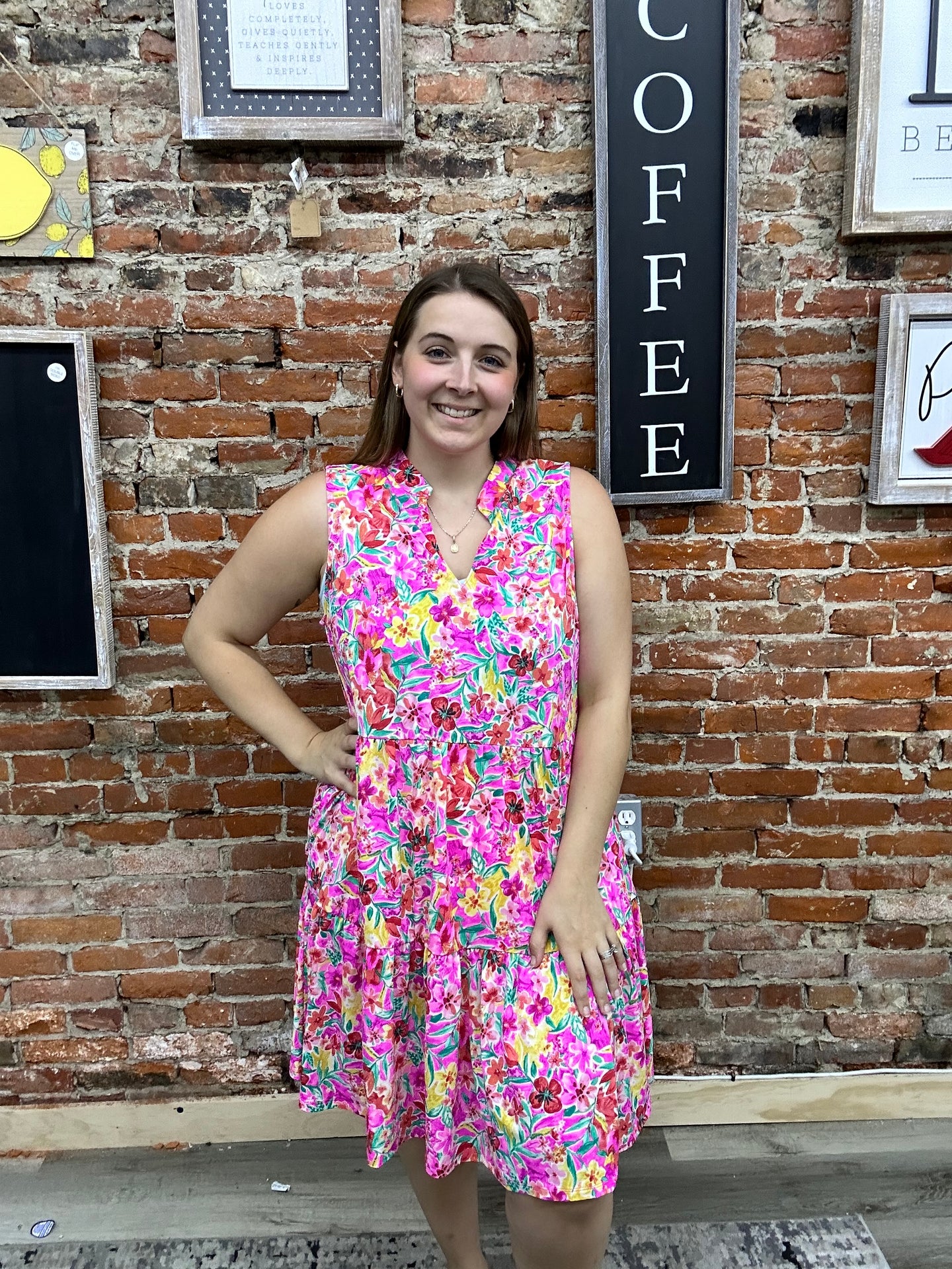 Dear Scarlett Dress Pink and Red Floral LIZ3TDRESS- C0007