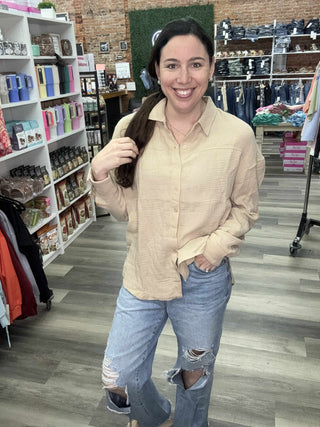 Mono B Resort Wear Button Up - Taupe