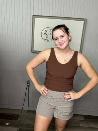 Rae Mode Cooling Adventure Shorts | Lightweight Activewear Boutique Style - Stone Taupe