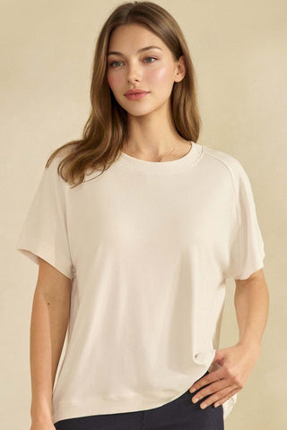 JAN26 Array Yelete Everyday Soft Ribbed Loose Fit Short Sleeve Top White