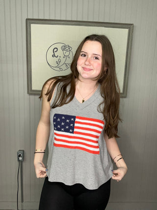 POL American Flag Patch Sleeveless V-Neck Tank