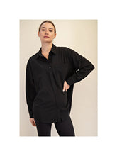 Load image into Gallery viewer, Rae Mode Crinkle Woven Oversized Shirt - Black
