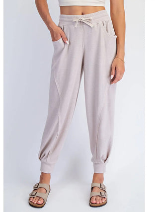 Rae Mode Waffle Knit Drawstring Jogger Pants Taupe