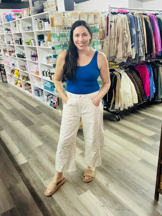 Stitch & Co. - Cream Ditzy Blue Pants