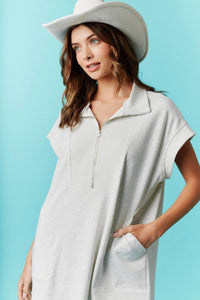 Fantastic Fawn French Terry Relaxed Sweatshirt Dress with Zipper Front and Side Pockets