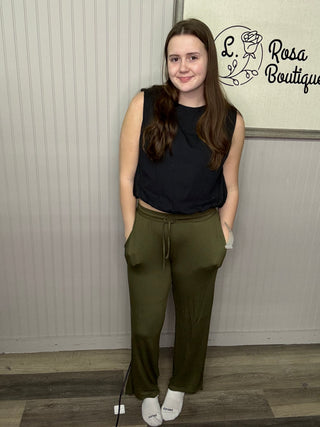 Mono B Wide Leg Sweatpants - Ivy Green