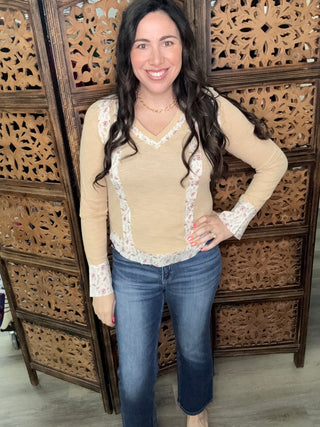 POL top Long Sleeve Floral accent