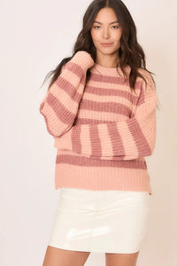 Cozy Co Striped Brushed Knit Crew Neck Sweater – Soft Acrylic Blend