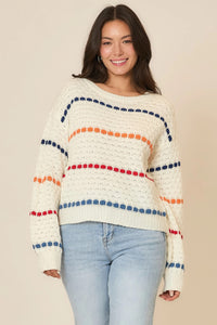 Cozy Co Boatneck Multi Color Stripe Knit Sweater – 100% Acrylic