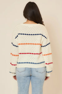 Cozy Co Boatneck Multi Color Stripe Knit Sweater – 100% Acrylic