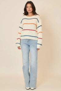 Cozy Co Boatneck Multi Color Stripe Knit Sweater – 100% Acrylic