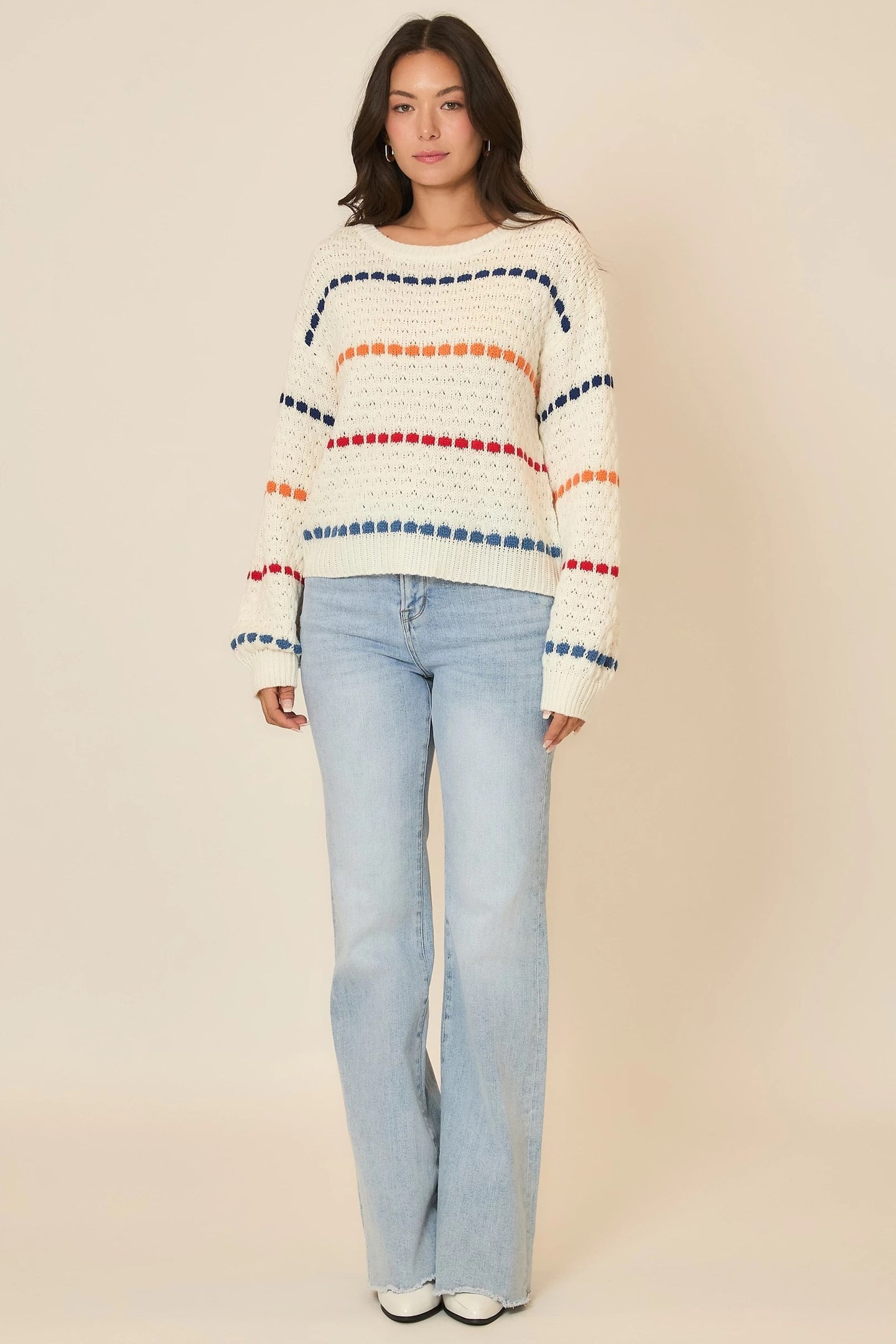 Cozy Co Boatneck Multi Color Stripe Knit Sweater – 100% Acrylic